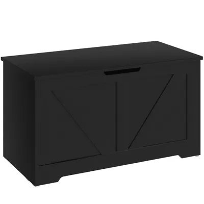 100L Home Storage Box, With Safety Hinges - Black Wood-Effect