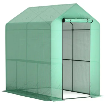 120 X 186cm Walk-In Greenhouse, With Shelves - Green