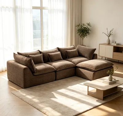 102.3" Width Cloud Couch Oversized Modular Sectional Sofa True Relax Comfy Couches Wide&Deep Seat Sofas for Living Room Furniture Sets,Corduroy Fabric, 3Seat with Ottoman