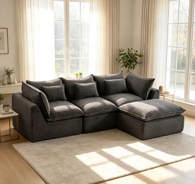 102.3" Width Cloud Couch Oversized Modular Sectional Sofa True Relax Comfy Couches Wide&Deep Seat Sofas for Living Room Furniture Sets, Corduroy Fabric,3Seat with Ottoman
