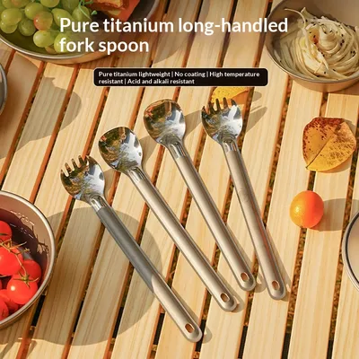 Long-handled Portable Titanium Fork-and-spoon Combo