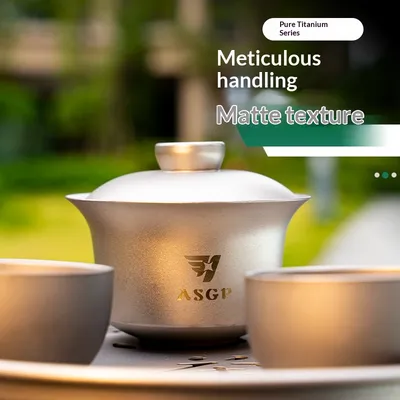 Portable Titanium Tea Set With Covered Bowl And Tray