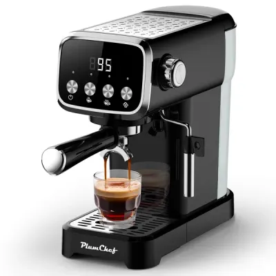 20 BAR Slim Vertical Espresso Machine With Milk Frother, Built-in Cup Warmer, 43 OZ Detachable Tank, For Rich Espresso, Americano, Latte, Compact Space-Saving Design, Screen Button, Black