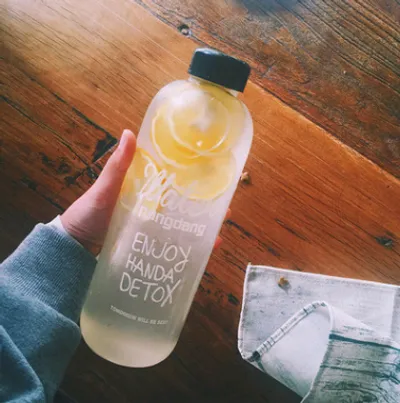 1000ML with cloth cover plastic cup creative large capacity student cup cute cup transparent water glass water bottle portable cup
