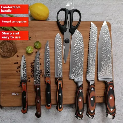 15-piece Set Kitchen Kit Red Color Wooden Handle Stainless Steel Knife
