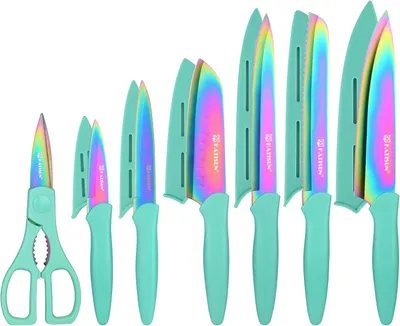 13 Piece Blue Non-Stick Stainless Steel Boxed Knives Set