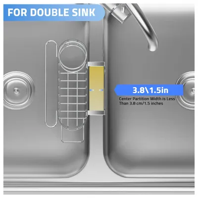 Kitchen Sink Caddy Sponge Holder In The Sink, Stainless Steel Kitchen Sink Organizer, Brush Holder Dish Cloth Hanger Sink Stopper Holder Hanging-Silver