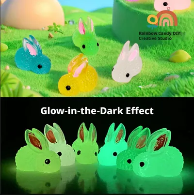 Small animal decoration-large luminous rabbit-random color-resin-1 piece
