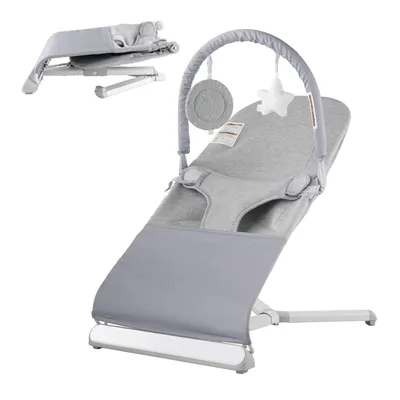 Baby Bouncer, Folding Bouncer Seat For Babies 0-9 Months, Newborn Bouncer Chair With 2 Reclining Angles & Rotatable Toy Bar, Portable Infant Rocker With Travel Bag For Indoor Outdoor, Light Gray