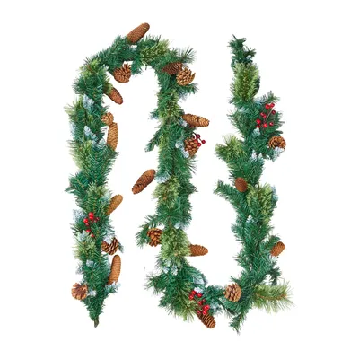 Christmas Garland, 9-Ft Artificial Christmas Garland With Light String, Faux Greenery Decoration With Berry Clusters, Pine Needles, Pine Cones, Realistic Xmas  For Mantel  Fireplace