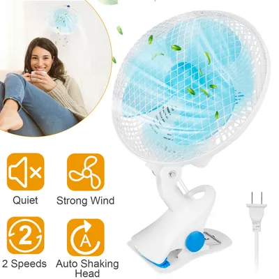 1Pc Clip On Fan For Summer Season 2 Speeds Quiet Clamp Fan Adjustable Tilt Auto Shaking Fan Wall Mount Personal Fan For Desk Office Home Baby Strollers Table Tops With 3.94FT Cord