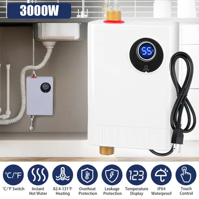 3000W Electric Tankless Water Heater Instant Mini Hot Water Heater With Digital Display For Kitchen RV Sink Bathroom