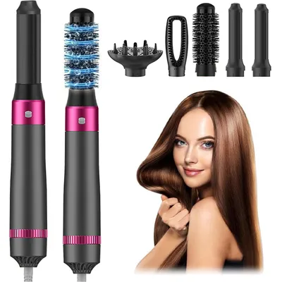 5 In 1 Hair Dryer Brush Kit, Blow Dryer Brush For Drying, Straightening, Volumizing, Curling And Styling Hair - 1000W - Gold