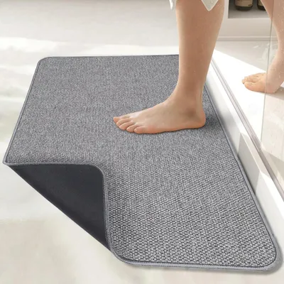 Bath Mat,Ultra Thin Bathroom Rugs,Rubber Bath Mats For Bathroom,No Slip Bath Rugs,Quick Dry,Machine Washable,Low Pile,Absorbent,Shower Outside,Sink,Home Decor Accessories.Grey,