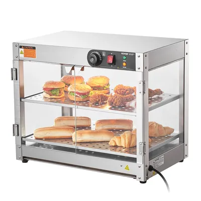 2-Tier Commercial Food Warmer Display Countertop Pizza Cabinet With Light