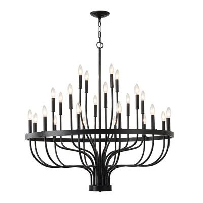 24-Light Black Chandelier Industrial Iron Candle Chandelier Modern Suspended Farmhouse Chandeliers Pendant Light Fixtures For Dining Room Bedroom Living Room Kitchen Island Foyer E12 Bulb