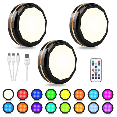 3 Pcs Motion Sensor Lights Indoor, Under Cabinet Light Rechargeable, Wireless LED Closet Lights Night Light