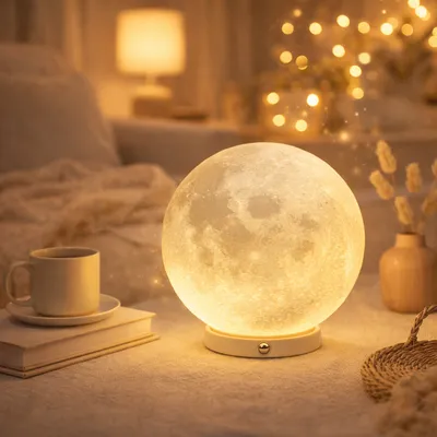 3D Printed Moon Lamp USB Rechargeable Warm Light Realistic Lunar Night Light For Bedroom Decor