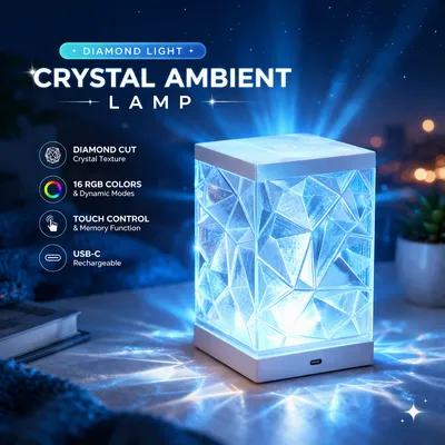 3D Printed Crystal Ambient Lamp RGB Remote Control USB-C Rechargeable Diamond Night Light For Bedroom Decor