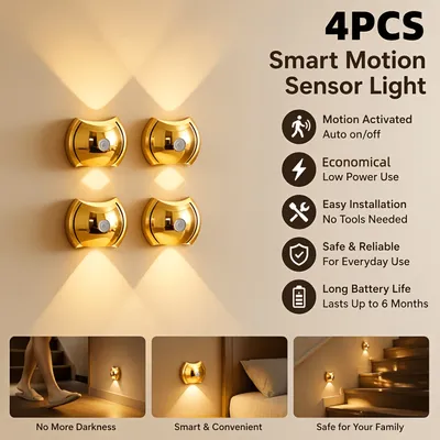 LED Modern Indoor Wall Light With Motion Sensor 3 Color Modes 2700K 4500K 6500K USB Rechargeable Magnetic Portable Wall Sconce For Living Room Bedroom 2 Packs