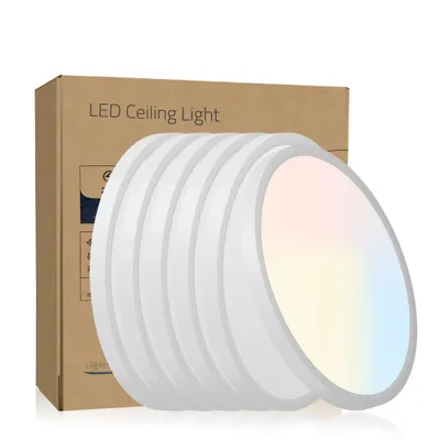 6PK 12 In. LED Flush Mount Ceiling Light Fixture - 2880 Lumens, 5 CCT 2700K-3500K-40000K-5000K-6500K, Round Color Selectable Panel Light, Dimmable, Suitable For Bathroom Or Shower