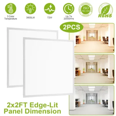 2Pcs 72W 2×2FT LED Panel Light 3800LM Flat Ceiling Light With 3 Lighting Color Temperature Equivalent LED Troffer Recessed Edge-Lit Switchable CCT 110V-260V GPCT1664