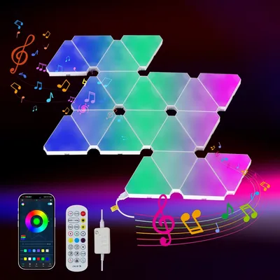 20-Pack Triangular Light Panels - Smart RGB LED Wall Lights With App & Remote - Music Sync Gaming Lights For Gamers, Game Room Decor, Gaming Equipment, Living Room, Bedroom, Kids & Adults