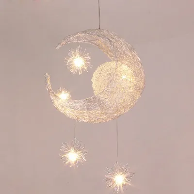 Aluminum Wire Star Moon Chandelier Restaurant Bar Bedroom Warm Lighting Simple Children'S Room Lamps