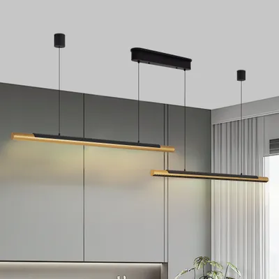 75-inch Modern Black And Gold LED Pendant Light, Adjustable Hanging Light For Dining Room, Kitchen, Living Room Sleek Dual Tube Design