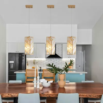 4inch Modern Crystal Pendant Light - 3 Pack, Adjustable Hanging Ceiling Lamp With Crystal Prism Design For Dining Room, Kitchen Island, And Living Room -Golden Finish