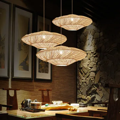 Chinese Zen Tea Room Rattan-weaved Ceiling Lamp