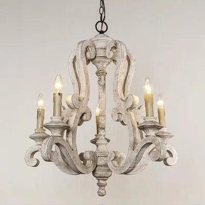 American Country Chandelier Vintage Distressed Wooden Art Candle Light Fixture