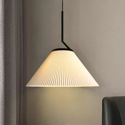 Retro Dining Pleated Fabric Cream Tone Lighting Fixtures