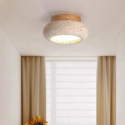 Japanese-style Yellow Dung Stone LED Ceiling Light