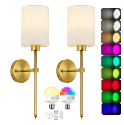 Cylindrical Fabric Lampshade RGB Wall Light No Wiring Required