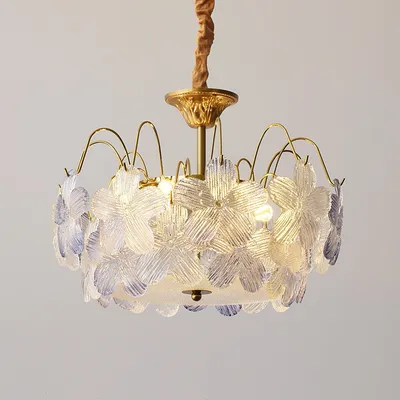 French Romantic Floral Stained-Glass Creative Chandelier