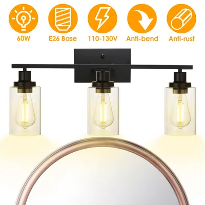 1Pc 3-Light Wall Sconce Lighting With Clear Glass Shade Bathroom Vanity Lamp Fixture Modern Mounted Light For Porch Mirror Living Room Bedroom Hallway