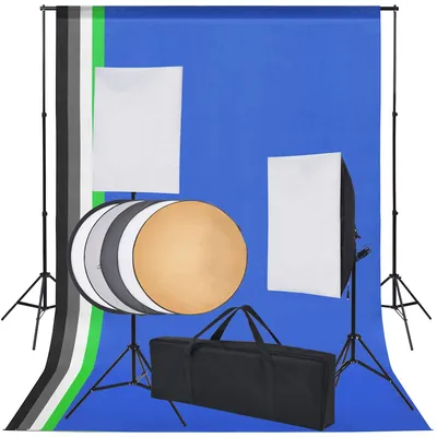   Photo Studio Set: 5 colored backdrops & 2 softboxes