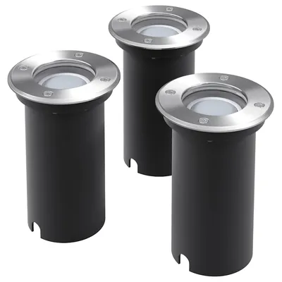   LED recessed floor spotlights, 3 pieces, outdoor, round.