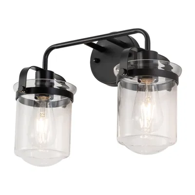 2-Light With Clear Glass Shade,Modern Sconce, Industrial Indoor  Light Fixture For Bathroom Living Room Bedroom Over Kitchen Sink,E26 Socket,No Bulb