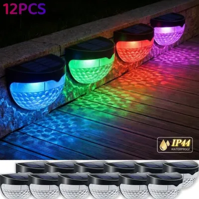 12 PCS RGB Solar Fence Lights,Deck Lights Solar Powered Outdoor Waterproof Fence Lighting For Fence Deck Step Stair Post Wall.