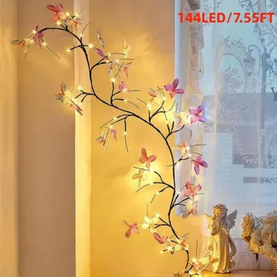 Enchanted Lights With Remote, 18 Branches 144 LEDs Lighted Willow Swag For Wall Decor, Indoor Artificial Plug In Fairy Lights For Bedroom, Living Room, Wedding, Party