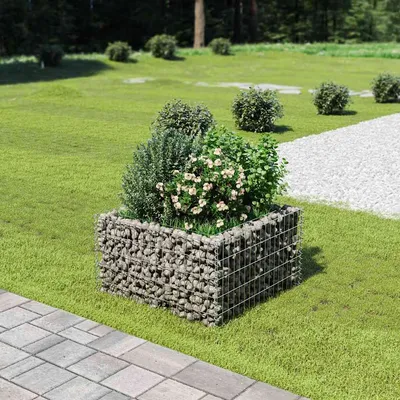   Gabion Raised Bed, Galvanized, 90×90×50 cm