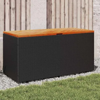   Garden Chest 110x Poly Rattan Acacia Wood   Garden Chest