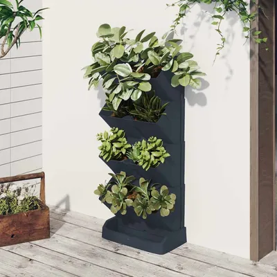   4-piece vertical planter set, anthracite polypropylene