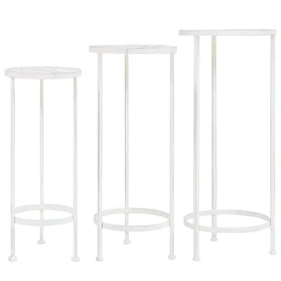   Flower Stand Set of 3, Vintage Style, Metal, White