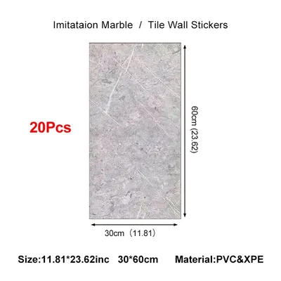 20Pcs PVC Marble Tiles Wall Sticker Self-Adhesive Stick Kitchen Bathroom Decor