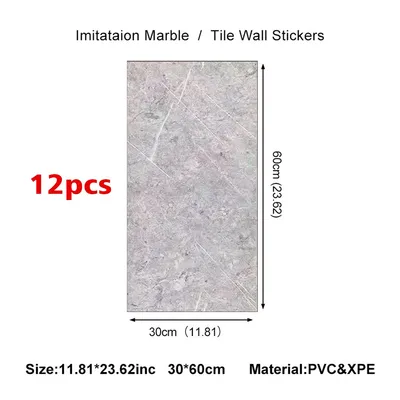 12Pcs PVC Marble Tiles Wall Sticker Self-Adhesive Stick Kitchen Bathroom Decor