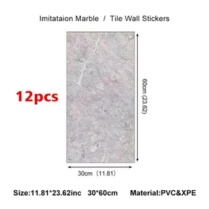 12Pcs PVC Marble Tiles Wall Sticker Self-Adhesive Stick Kitchen Bathroom Decor
