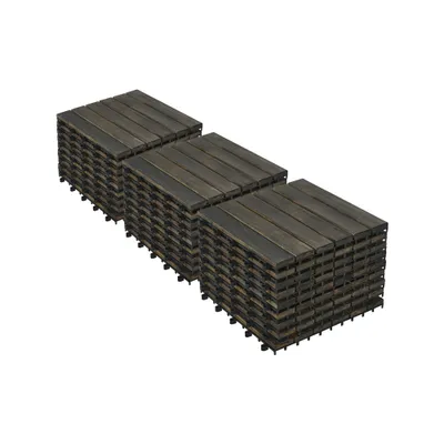 30 PCS Interlocking Deck Tiles Striped Pattern, 12inch X 12inch Dark Brown Square Acacia Hardwood Outdoor Flooring For Patio, Bancony, Pool Side